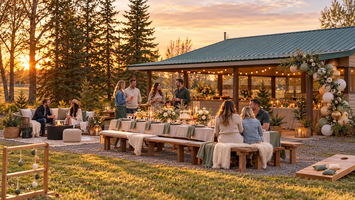Concept image of a beautifully styled adult birthday picnic with candlelight, flowers and a lounge area at Charles Butler Park